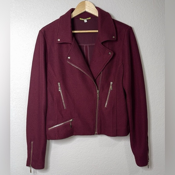 Gianni Bini Jackets & Blazers - Gianni Bini Burgundy Knit Moto Ribbed Jacket Size Large
